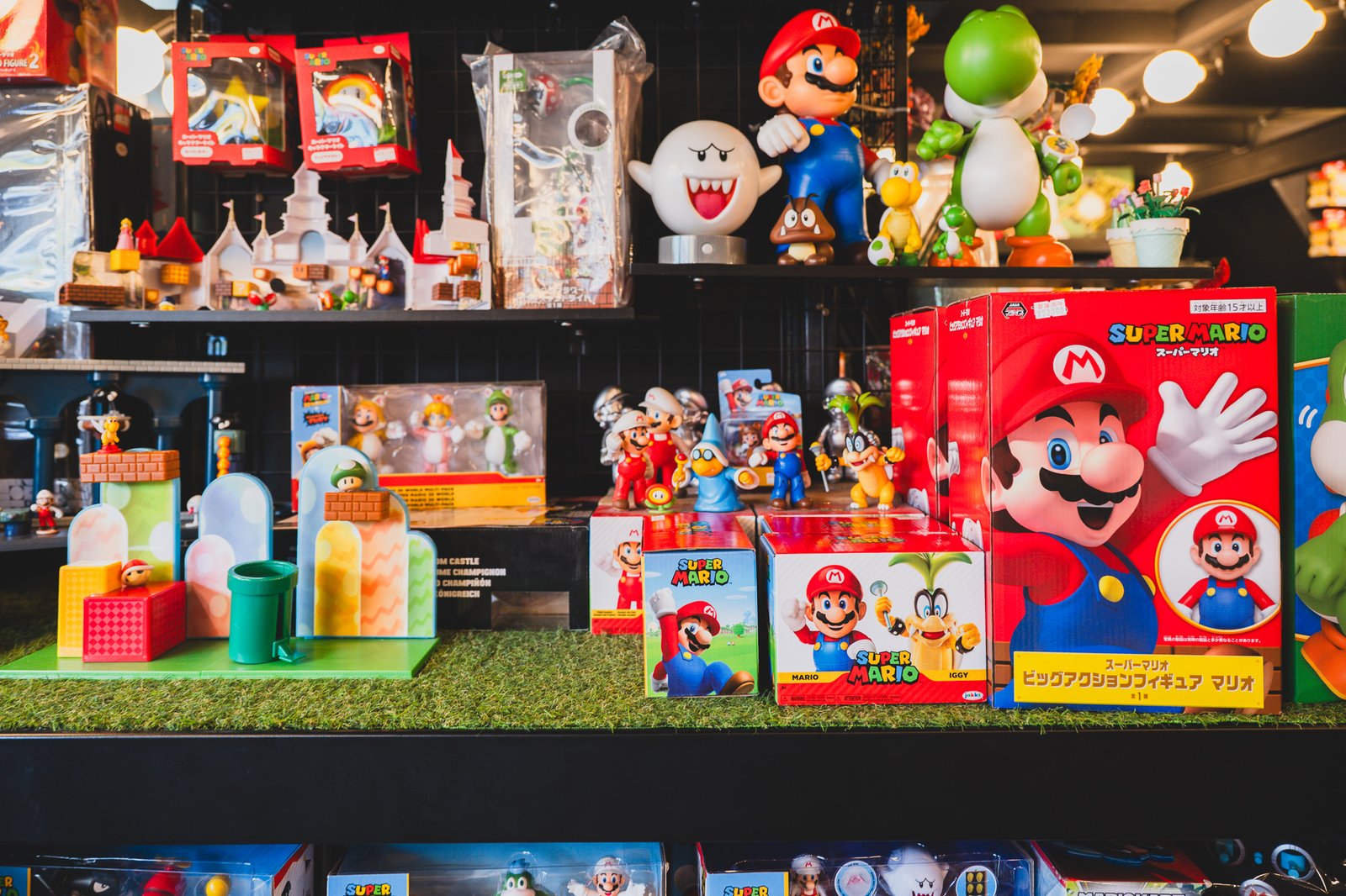 A wall-length Super Mario section, packed with big action figures and character merchandise