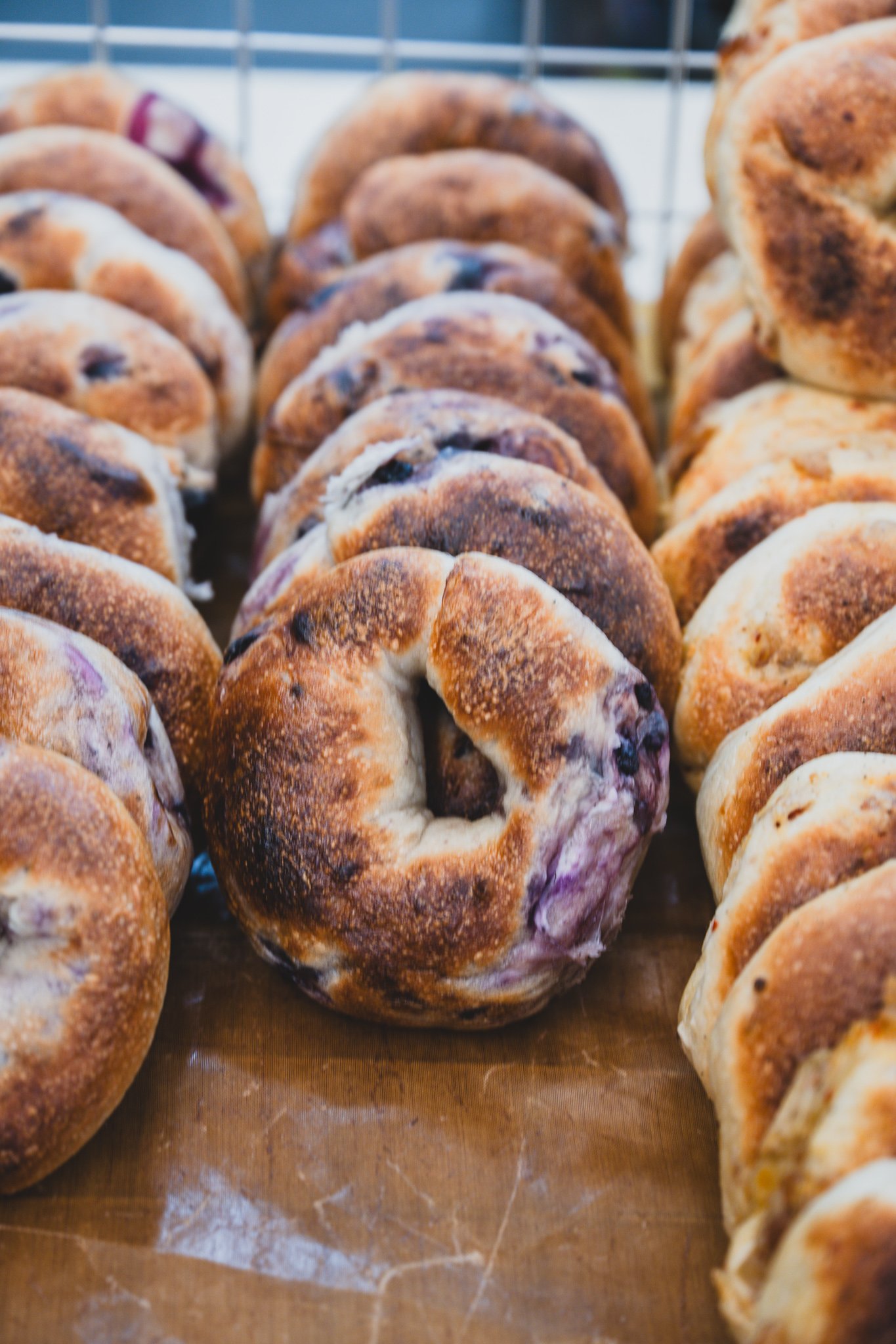 Close-up of a blueberry bagel