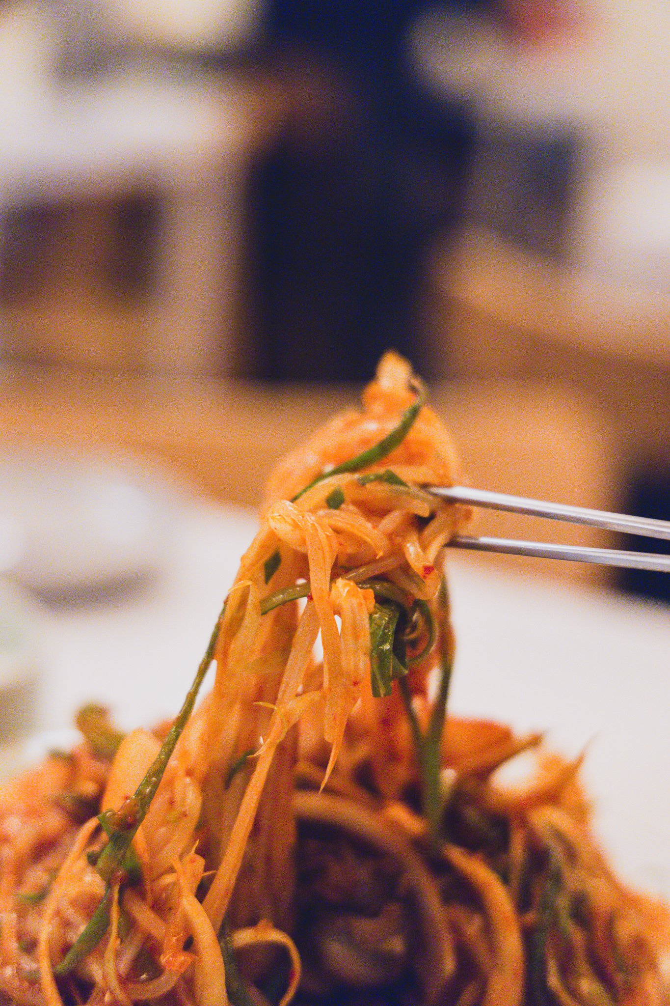 Close-up of the cold noodles in the golbaengi jjolmyeon