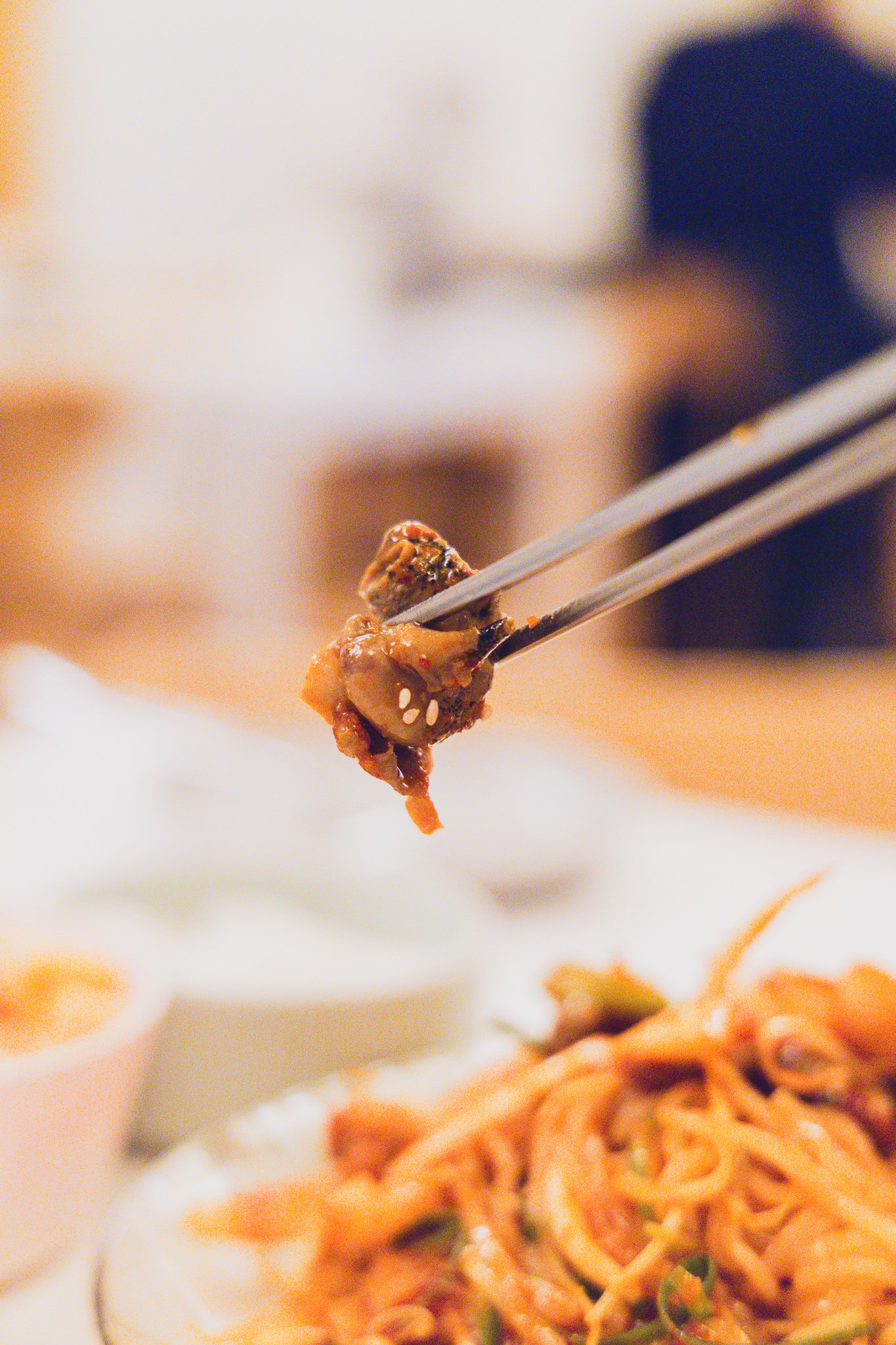 Close-up of whelk (golbaengi) pieces in the dish