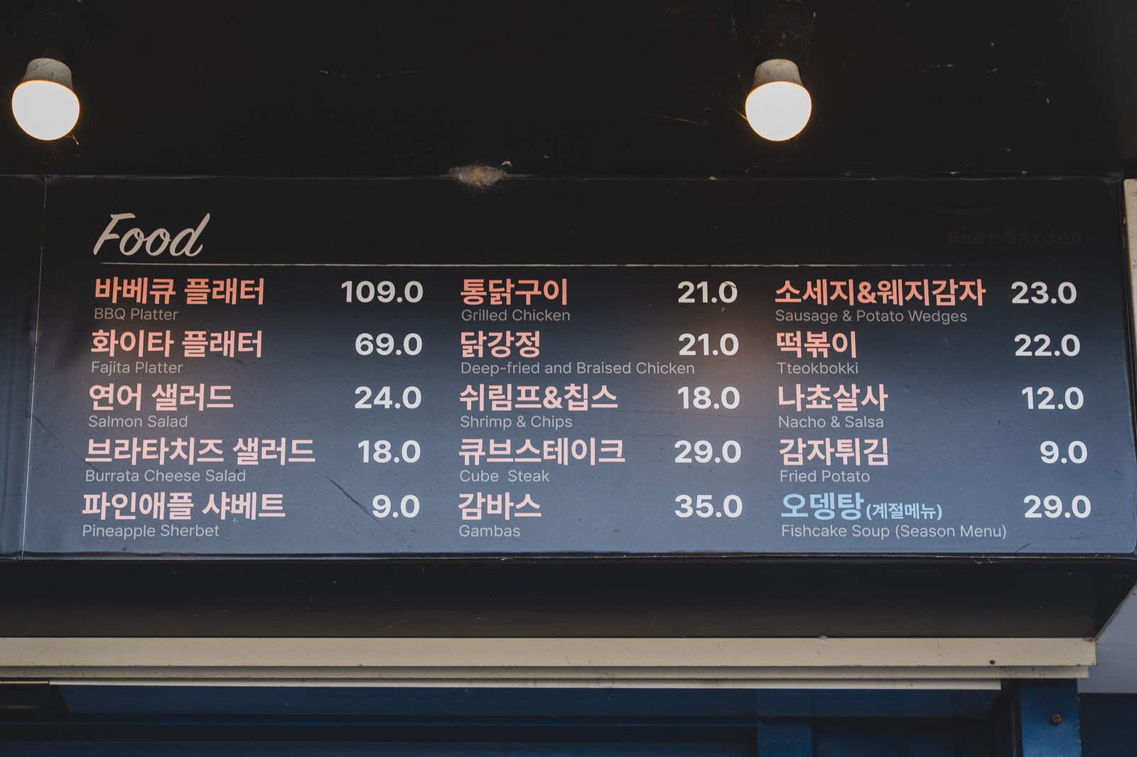Food menu board