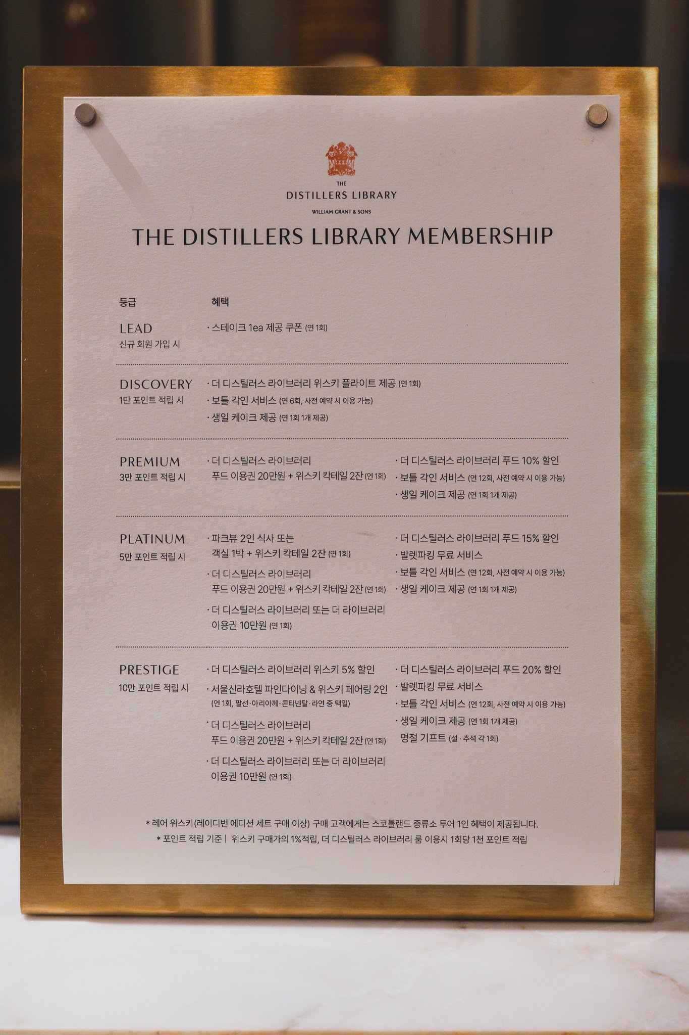 Membership tier chart for The Distiller's Library