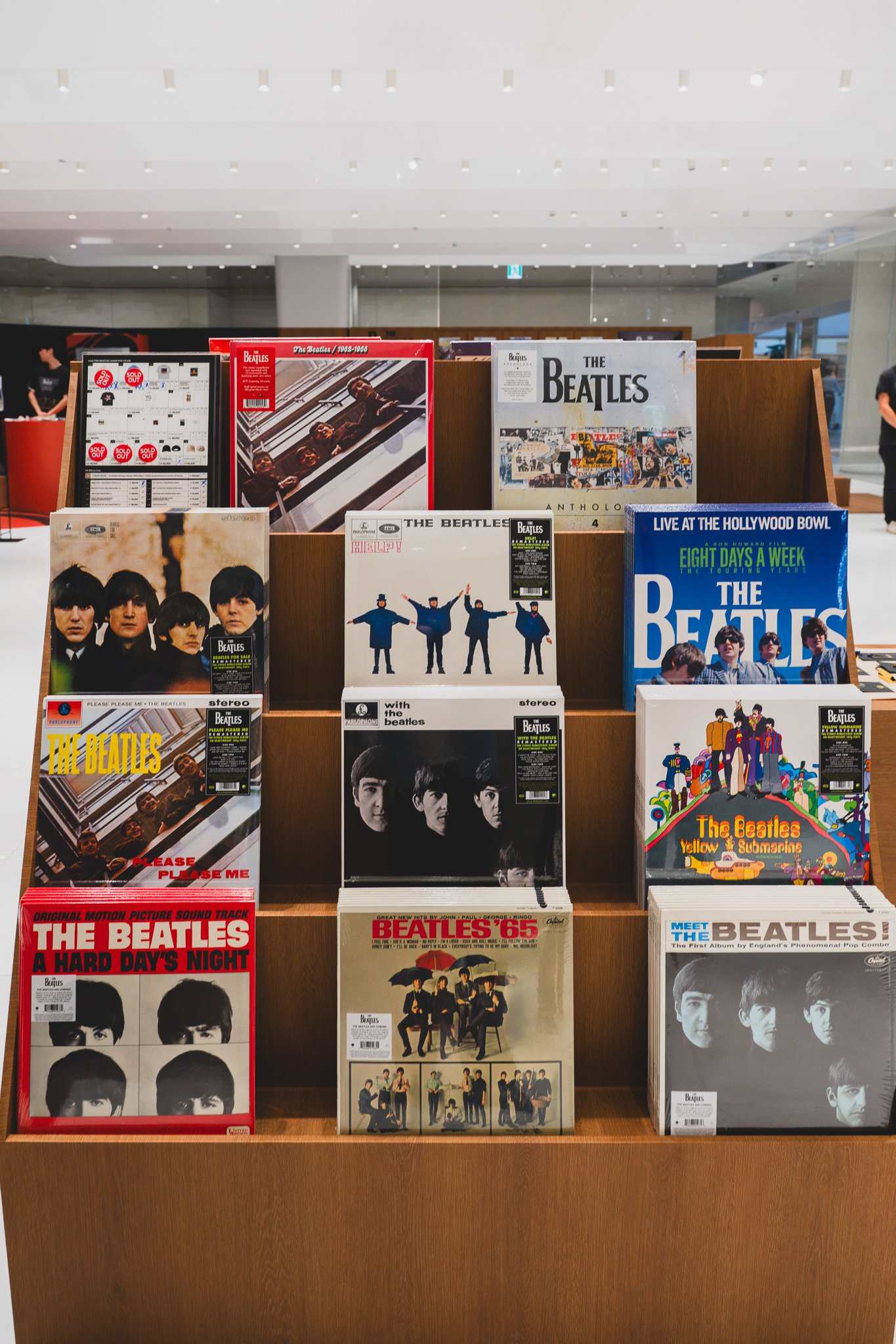 Vinyl LP display, with some titles marked "SOLD OUT"