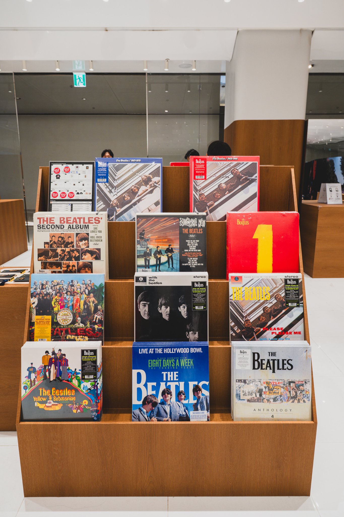Another angle of the LP display, featuring "1," Sgt. Pepper's, and Yellow Submarine