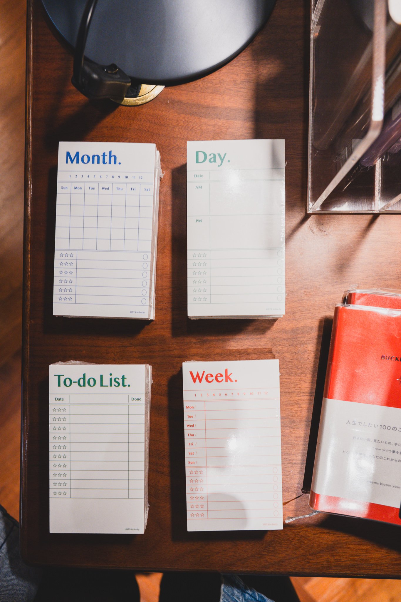 Set of four memo pads labeled Month, Day, To-do List, and Week