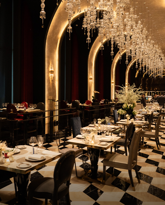 Art Paradiso dining space at Paradise City with a crystal chandelier. Credit: Paradise City official site