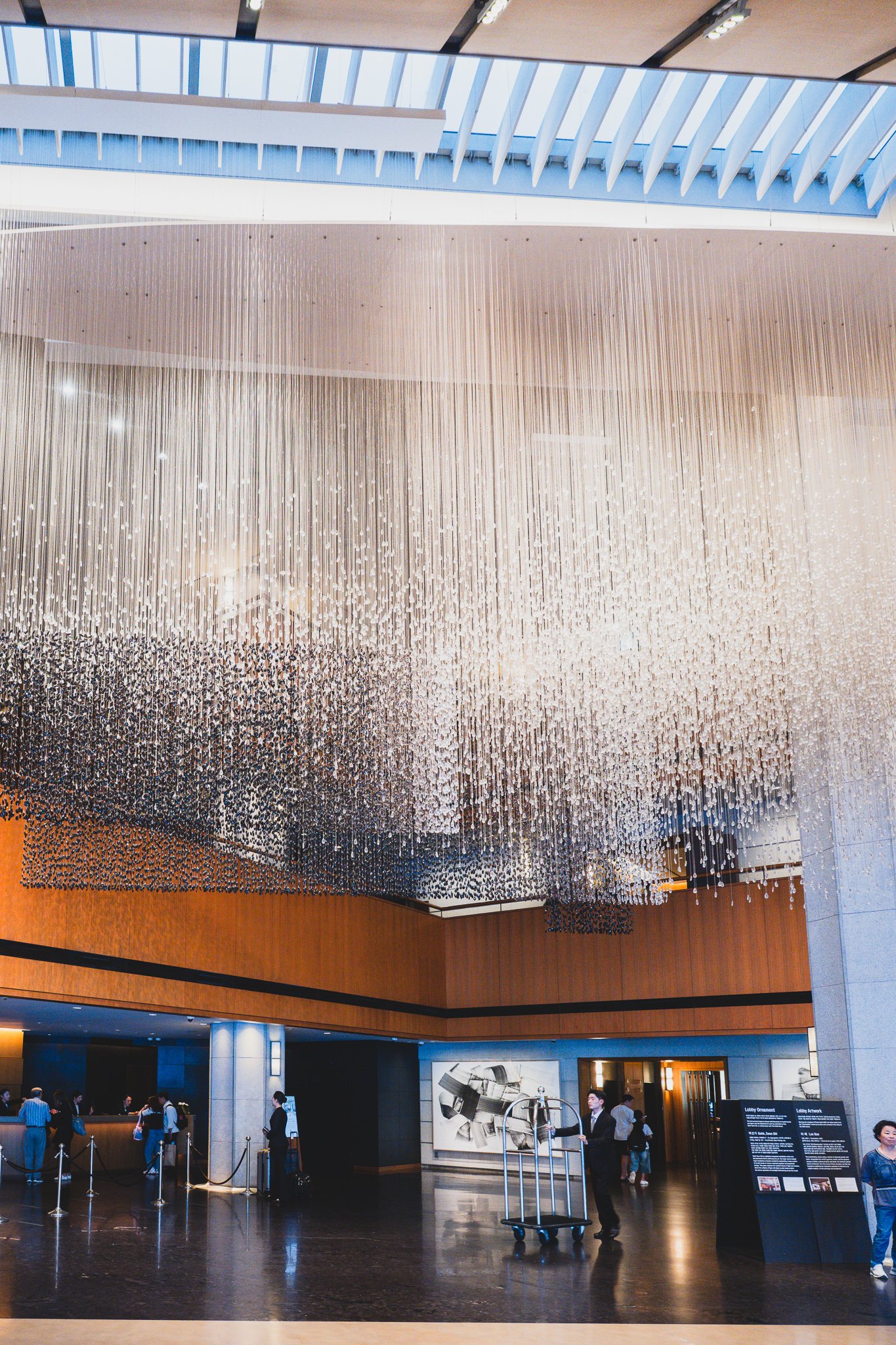 The crystal ceiling installation above the lobby at The Shilla Seoul